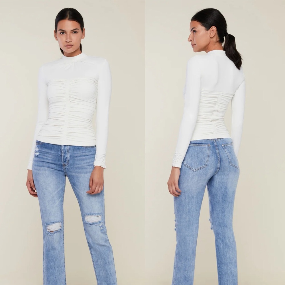 Rachel Parcell - Ivory Long Sleeve Ruched Mock Neck